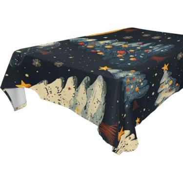 Imagem de Blueangle Toalha de mesa com desenho animado de árvores de Natal – Toalha de mesa retangular de poliéster impermeável e resistente a manchas para ambientes internos e externos, 152 x 228 cm (572)