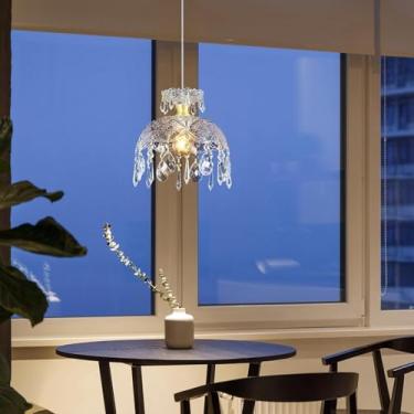 Imagem de Luminária pendente moderna em vidro bronzeado, formato de cúpula de 25 cm com globo de cristal transparente E27, altura ajustável, estilo vintage, ideal para ilha de cozinha, quarto, sala de