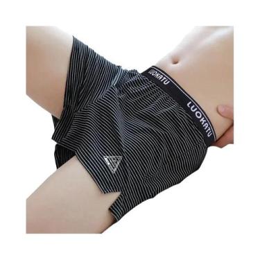 Imagem de Shorts Boxer Listrados De Algodão Confortáveis Para Homens Em Tamanho 