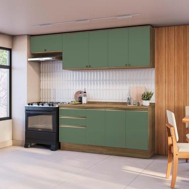 Imagem de Armário De Cozinha Completa 100% Mdf 260cm Nogueira/verde Celeste Kappesberg