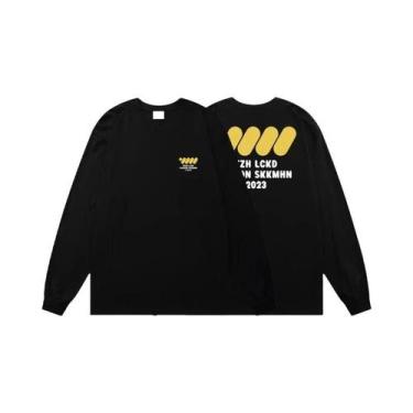 Imagem de Camiseta Masculina Oversize Branca De Algodão Manga Longa Y2K Casual E