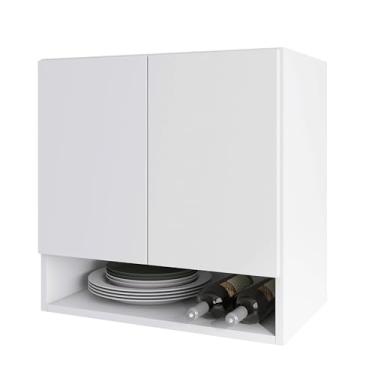 Imagem de Armário Aéreo de Cozinha com 2 Portas e Prateleira Aberta, Branco, 80 cm (Branco)