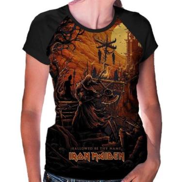Imagem de Camiseta Raglan Baby Look Banda Rock Iron Maiden Ref:138, Preto, XG