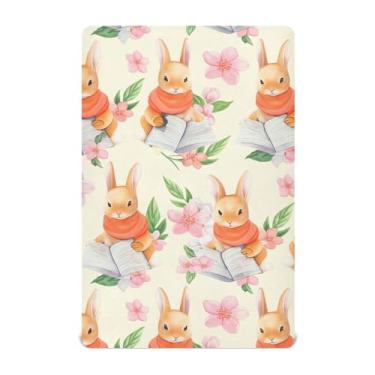 Imagem de SEHANY Lençol de berço de coelho fofo para meninos e meninas, macio, respirável, elástico, lençol com elástico padrão para bebês de 27 x 99 cm