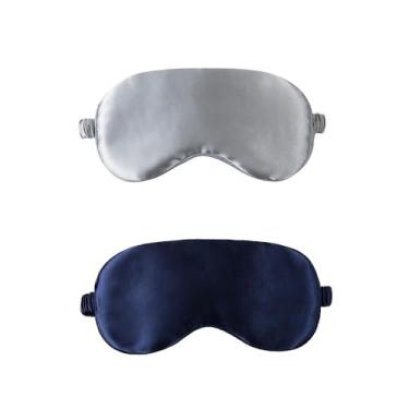 Imagem de Máscara de dormir pacote com 2 capas macias para os olhos com alça elástica para dormir e viajar, azul marinho + cinza