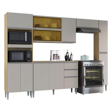 Imagem de Cozinha Aline Balcão com Tampo e Paneleiro Damasco Off White - Poquema