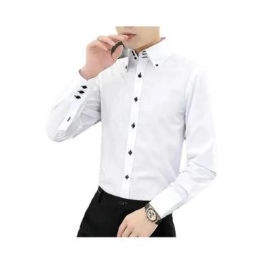 Imagem de Camisa Social Masculina Branca Slim Fit De Manga Longa Com Gola E Botõ