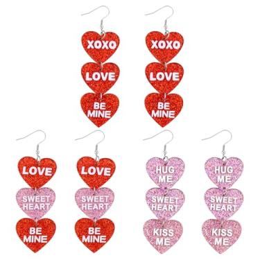 Imagem de 3 pares de brincos femininos de acrílico para dia dos namorados brincos pendentes de coração romântico rosa vermelho em forma de coração roupas de dia dos namorados acessórios de joias presentes de