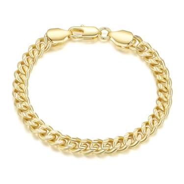 Imagem de ERIN MARIE Pulseiras de ouro para mulheres e homens pulseiras de ouro 14K para mulheres pulseira de corrente de elos resistentes empilhados pulseira feminina masculina com caixa de presente 16,5 cm