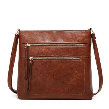Imagem de Bolsa de ombro feminina, bolsa transversal, bolsa de couro, Marrom