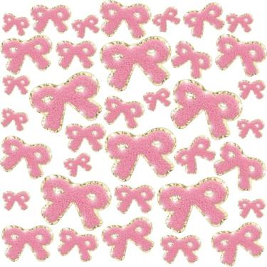 Imagem de Retrowavy 36 peças de adesivos de chenille com bordas douradas, apliques autoadesivos, acessório DIY para meninas e mulheres, mochila de Natal, roupas, calças, chapéu, decoração de jeans (rosa, quatro