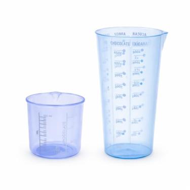 Imagem de Kit Copo Medidor Multiuso 2 Unidades 500ml e 100ml Para Cozinha Transparente Cores Sortidas Rosa Branco Azul Premium