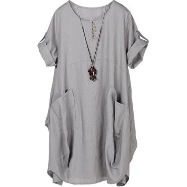 Imagem de Minibee Vestidos midi casuais de tamanho grande com babados e bolsos, Cinza, G