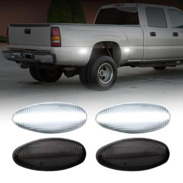 Imagem de AUTOONE Luzes de LED brancas para Chevy Silverado 2500HD 3500HD, 1999-2014 GMC Sierra 2500HD 3500HD, 6500K lâmpadas brancas de marcador de cama de roda traseira, lente fumada, 4 peças