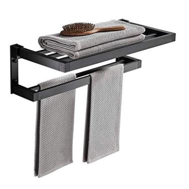 Imagem de 3FLQOOPP Toalheiro de alumínio espaço moderno 2 camadas suporte de toalha de banheiro dobrável suporte de toalha de parede prateleira de armazenamento de hotel doméstico toalheiro/preto/37 cm (preto