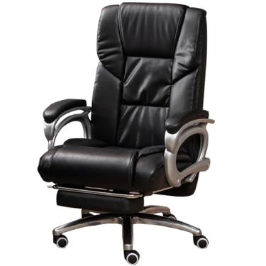 Imagem de SGeneE Cadeira de escritório de couro genuíno, cadeira executiva confortável para computador cadeira ergonômica giratória com encosto ajustável e apoio para os pés para pessoas pesadas (tamanho único)