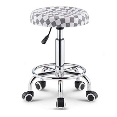 Imagem de Banqueta giratória ajustável redonda com rodas, banco de balcão de metal com assento otomano de couro PU, apoio para os pés, elevação de gás 47 a 61 cm (cinza)