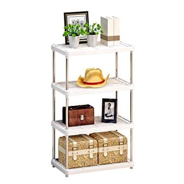 Imagem de Prateleira de cozinha Suporte de balcão de cozinha 4 prateleiras armazenamento plástico multifunções prateleiras abertas rack forno micro-ondas utensílios de cozinha toalhas e acessórios (cor: prata