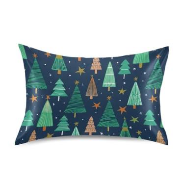 Imagem de Wassud Fronhas de cetim de árvores de Natal para cabelo e pele fronhas de seda macia queen size capas de travesseiro respiráveis com fecho de envelope