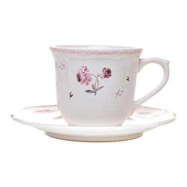 Imagem de Xícara Avulsa 200ml de Chá com Pires Florescer Rosa Cerâmica - Wolff