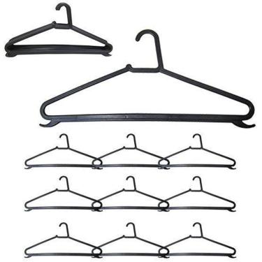 Imagem de Cabide Roupa Plastico Chato Preto Perola 10 Peca 39X19Cm 4Mm