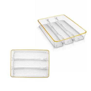 Imagem de Kit 2 Organizador Porta Talher Gaveta Acrilico Divisória Faqueiro Band