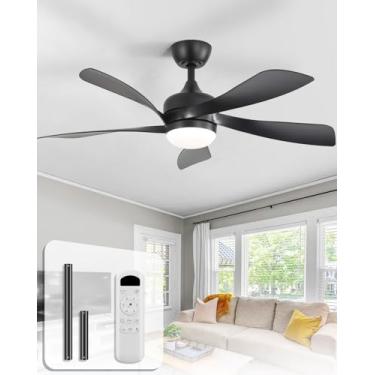 Imagem de Sofucor Ventilador de teto de 113 cm com luzes e controle remoto, ventilador de teto interno/externo com luz de 6 velocidades 3 CCT 3 temporizadores, ventilador de teto preto de perfil baixo, motor CC