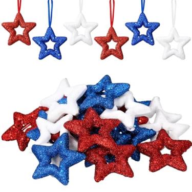 Imagem de Sratte 24 peças de enfeites para pendurar no Dia da Memória, ornamentos de árvore patriótica, 4 de julho, branco, vermelho, azul, decoração de árvore pendurada para decoração interna e externa (estilo
