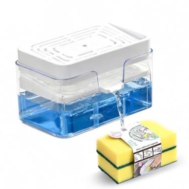 Imagem de Dispensador de detergente para pia de cozinha, suporte de esponja premium 2 em 1, dispensador de sabão de lavar louça para bancada (branco)