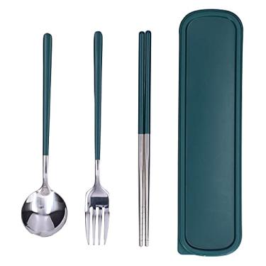 Imagem de Conjunto de 3 peças de talheres de aço inoxidável para pintura, pauzinho, colher, garfo, kit de utensílios de cozinha, talheres duráveis ​​à prova de ferrugem para festa de (Prata Verde)