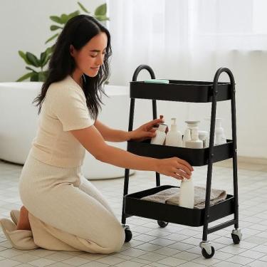 Imagem de Prateleira Metal Suporte Secador Carrinho Perfume Tempero Preto Rack F