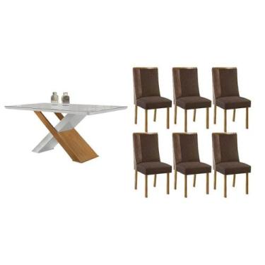 Imagem de Sala Jantar Mesa Imperatriz Tampo c/ Vidro Curvo 180cm+6 Cadeiras Tili