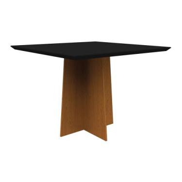 Imagem de Mesa de Jantar Quadrada Tampo com Vidro Tina 100 cm Preto Base Ypê - D