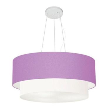 Imagem de Lustre Pendente Duplo Cilíndrico Vivare Md-4082 Cúpula Tecido 60x50cm - Bivolt Lilás-branco 110v/220v
