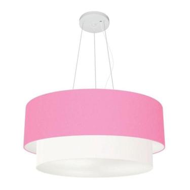 Imagem de Lustre Pendente Duplo Cilíndrico Vivare Md-4082 Cúpula Tecido 60x50cm - Bivolt Rosa-bebê-branco 110v/220v