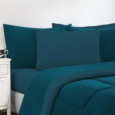Imagem de Kit Edredom Malha 100% Algodão Gran Moratta 2 Peças Solteiro - Azul Petróleo-azul Petróleo