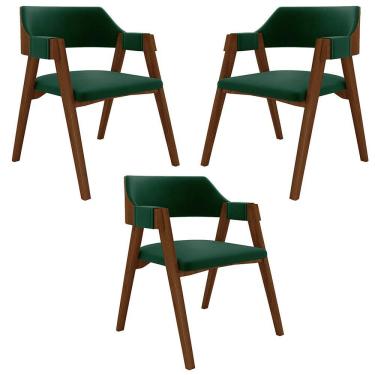 Imagem de Kit 3 Cadeiras Sala De Jantar E Jogos Carteados Madeira Maciça Poker Veludo Verde-imbuia G42 - Gran Belo