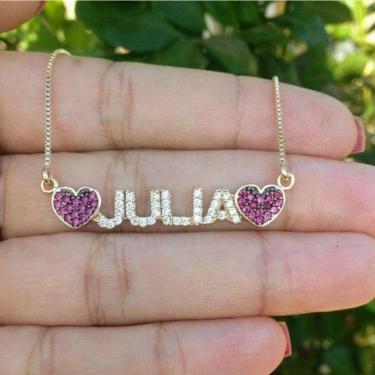 Imagem de Gargantilha Nome Personalizado Letra De Forma Cravejado Banhada