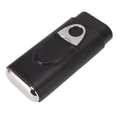 Imagem de Akozon Estojo para Charutos de 3 Dedos Com Cortador - Porta-Charutos Portátil de Couro Brilhante para Viagens - Capa de Ferro e Design de Grande Calibre para 3 (Preto)