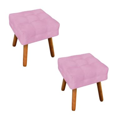 Imagem de Puff Banqueta Decorativo Pé Palito de Madeira Kit 2 Elisa Suede Rosa Bebê D03 - D'Rossi