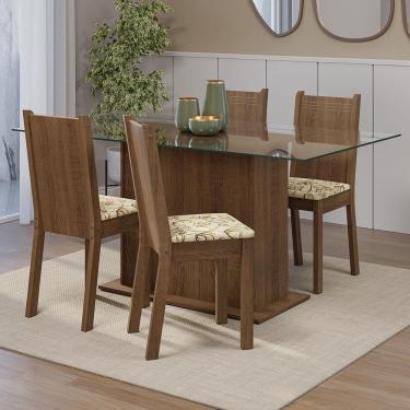 Imagem de Conjunto Sala De Jantar Mesa Tampo De Vidro 4 Cadeiras Rustic/lírio Bege Espanha Madesa Rustic/lírio Bege