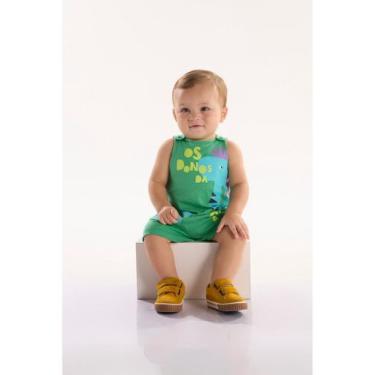 Imagem de Macaquinho para Bebê Menino em Meia Malha Dinos Três e Já, Verde, P