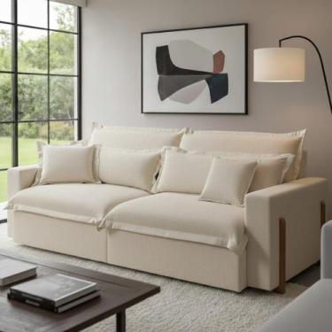 Imagem de Sofá Cama, Retrátil e Reclinável Dubai, Tecido Linho, Molas Ensacadas,