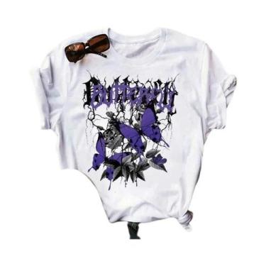 Imagem de Camiseta Feminina Harajuku Com Estampa De Árvore E Borboleta Gótica, G