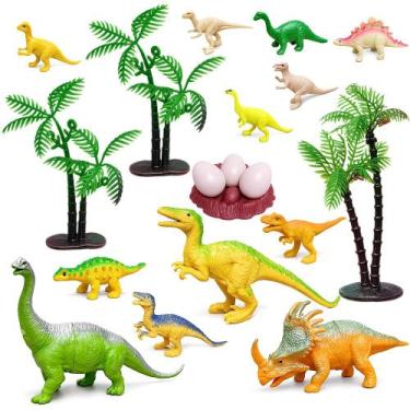 Imagem de Coleção c/ 12 Dinossauros Jurássicos Ovos Árvores Acessórios - Goal Ki