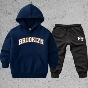 Imagem de Conjunto Infantil Moletom Brooklyn Inverno Moleton Blusa com Capuz Calça Moletom NY Quentinho-Unissex