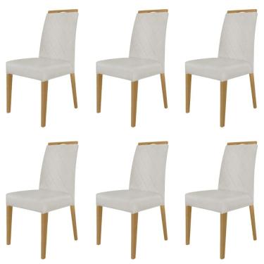 Imagem de Kit 6 Cadeiras De Jantar Estofadas Madeira Maciça Multimóveis Cr15022 Madeirado-Bege