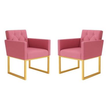 Imagem de Kit 2 Poltronas Decorativas Reforçada Recepção Base Ferro - Móveis Maf