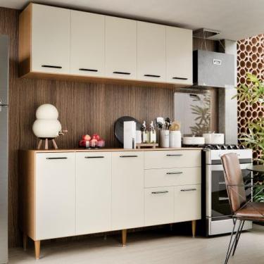 Imagem de Armário de Cozinha Completo Bela 140cm com Aéreo Ripado Balcão 3 Porta