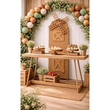 Imagem de Jogo Festa Painel Moinho E Mesa Madeira Mdf Decoração Fast - Pink Boar